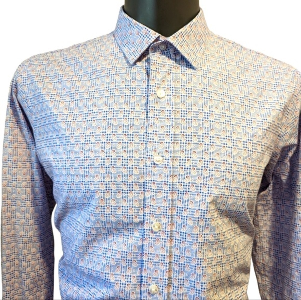 ZINGAL Riche Paisley Print Button Front Shirt Large Long Fit Plaid